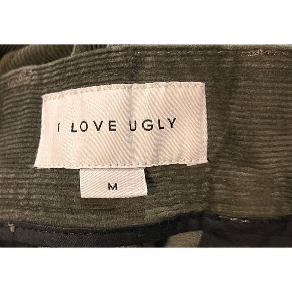 I Love Ugly Medium Olive Green Corduroy Slim Kobe Cropped Leg Straight Fit Pants - Picture 6 of 8